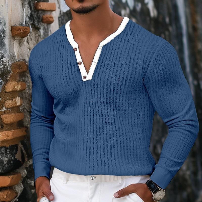 Férfi Gofri Henley ing Tee Top Hosszú ujjú ing Tömör szín Henley Szabadtéri Hétköznapi Hosszú ujj Gomb Ruházat Divat Dizájn Kényelmes 2025 - $18.99 –P3