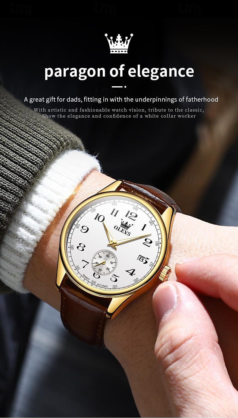 OLEVS Мужчины Кварцевые Минималистский Мода Наручные часы Светящийся Календарь ЗАЩИТА ОТ ВЛАГИ Украшение Кожа Часы 2026 - $28.99 –P8