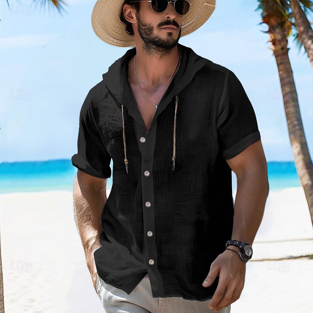 Voor heren Overhemd Zomer overhemd Strand hemd Overhemd met capuchon Effen Vakantie Curise Zwart Wit Groen Licht Blauw Korte mouw Capuchon Zomer Lente Kleding 2025 - $22.99 –P6