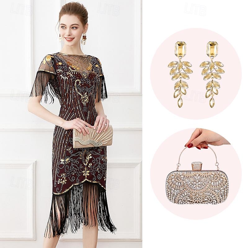 Retro / vintage De livlige 20-årene 1920-tallet Flapper kjole Cosplay kostyme Drakter Den store Gatsby Bryllupsgjest Paljetter Dusk Dame Jul Halloween Karneval Halloween Fest / aften 2025 - $83.99 –P2