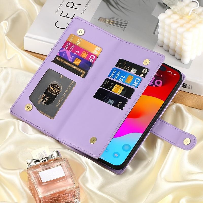 telefone Capinha Para iPhone 16 iPhone 15 Pro Max Plus iPhone 14 13 12 11 Pro Max Plus Mini SE Capa traseira Com Suporte Magnética Zíper Retro TPU Couro PU de 2025 por $24.99 –P15