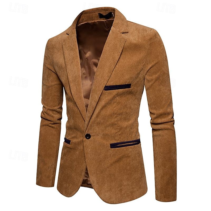 Hombre chaqueta Negocio Fiesta de Cóctel Fiesta de Boda Moda Casual Primavera & Otoño Pana Plano Botón Bolsillo Cómodo Botonadura Simple Chaqueta de sport Burdeos Azul Marino Color Caquí 2025 - $44.99 –P3