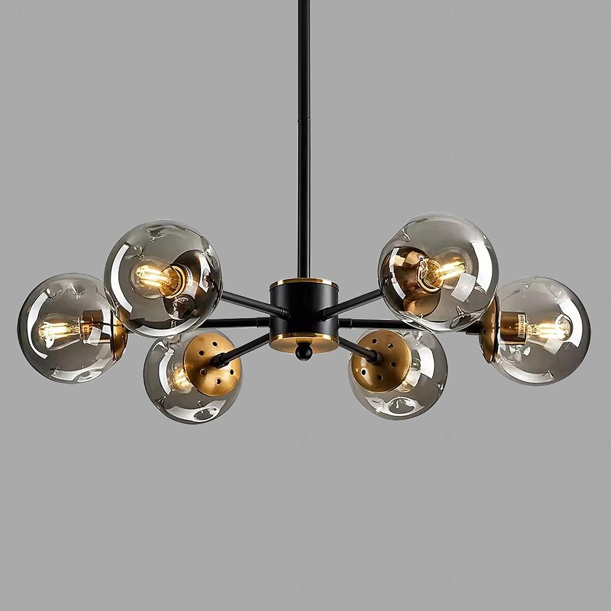Lustres LED 6/8/12 lumières sphériques en verre en option, lustre à gradation continue, luminaires de lustre médiéval, plafonniers noirs et dorés adaptés aux salons, cuisines, salles à manger, de 2025 ? $249.99 –P1