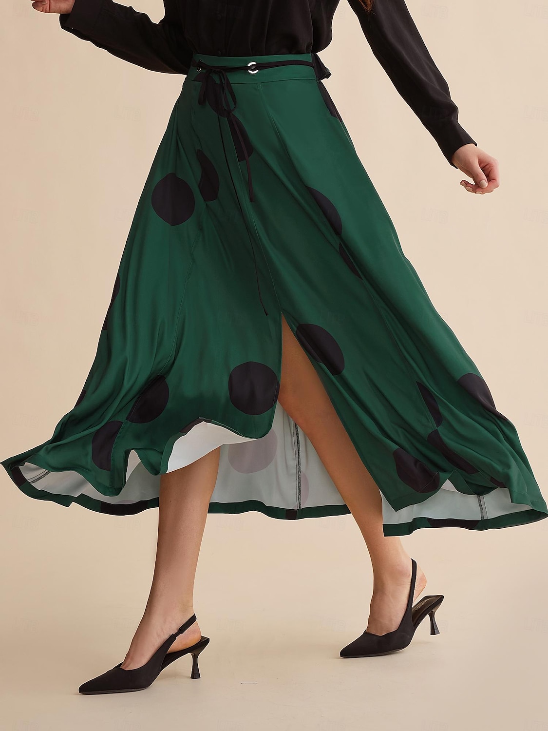 Saia maxi de cetim com bolinhas peplum com cinto e pontas duplas de 2025 por $48.99 –P5