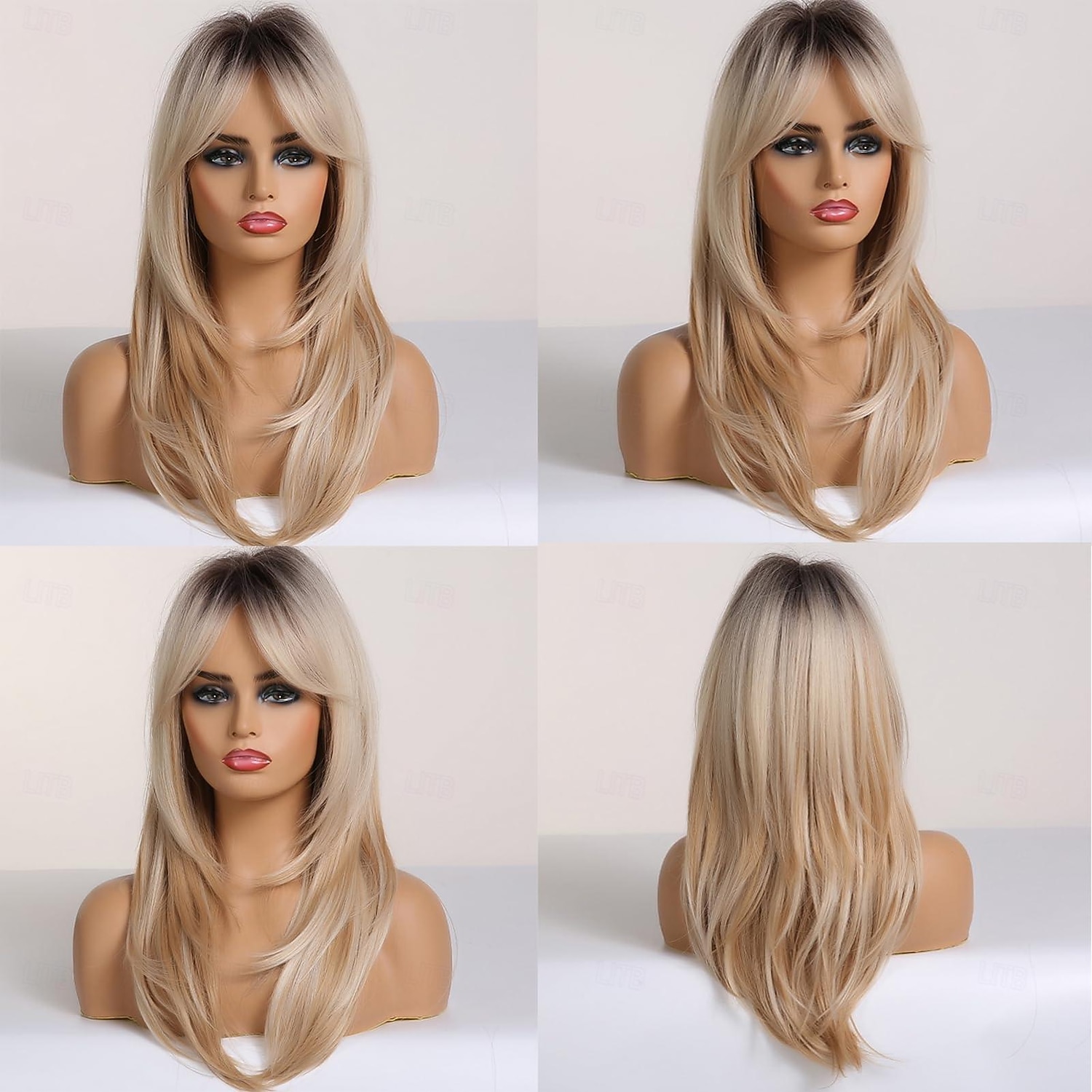Ombre Blonde Brown Wine Red Wig with Bangs Natural Medium Length Straight Wigs for Women Heat Resistant Fiber Synthetic Wigs for Daily Cosplay Halloween Wigs 2026 - $18.99 –P4