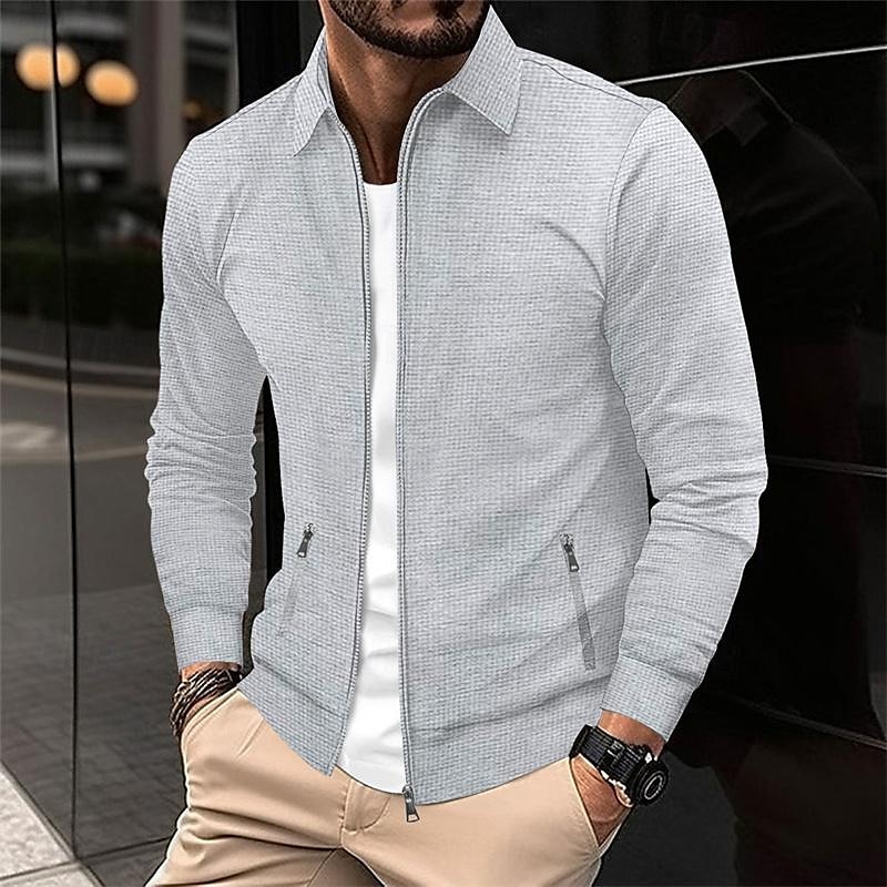 Herren Leichte Jacke Waffeljacke Sommerjacke Hemdjacke Urlaub Täglich Weich Tasche Frühling & Herbst Einfach Mode Klassisch Revers Regulär Waffelstoff Schwarz Weiß Blau Khaki Grau Jacken 2025 - $27.99 –P2