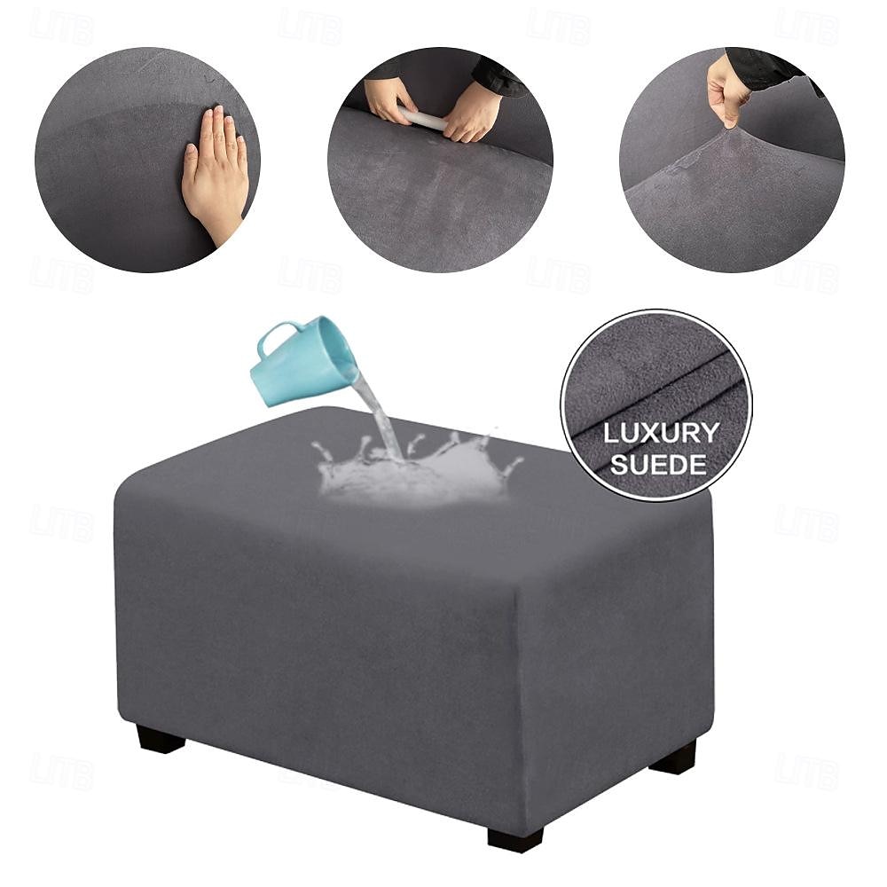 Housse de pouf en velours rectangulaire, housse de rangement pour pouf, housse de repose-pieds épaisse et extensible avec bande élastique de 2025 ? $25.99 –P4