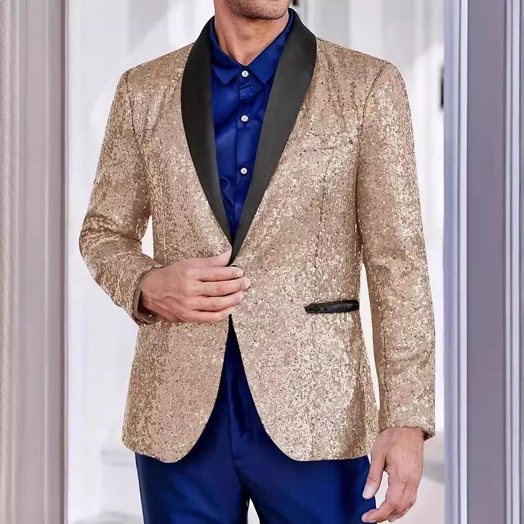 Man Blazer Verjaardagsfeest Feesten & Uitgaan Zoet Herfst winter Pailletten Lovertje Glanzend Bruiloft Enkele rij knopen Blazer Zilver Paars Goud 2025 - $61.99 –P10