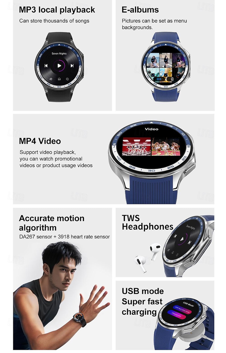 696 DTWatchX Montre intelligente 1.43 pouce Smartwatch Montre Connectée Bluetooth Podomètre Rappel d'Appel Moniteur de Sommeil Compatible avec Android iOS Femme Hommes Mode Mains-Libres Rappel de de 2025 ? $62.99 –P3