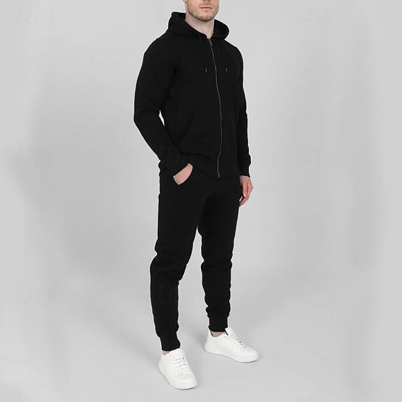 Men's Tracksuit Jogging Suit 2 Piece Full Zip Casual Fall Long Sleeve Breathable Soft Fitness Gym Workout Running Sportswear Activewear Color Block Dark Grey Black White 2025 - $27.99 –P5