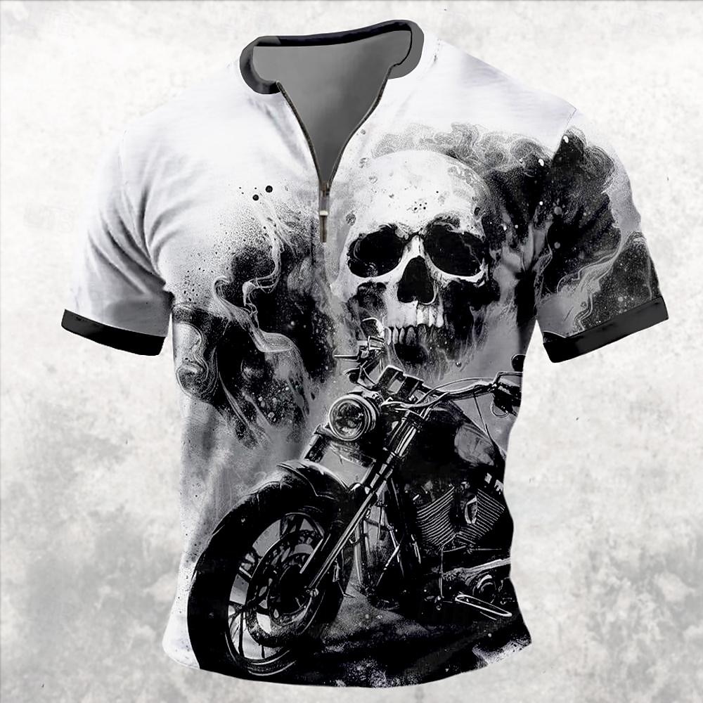 Per uomo Teschio Fiamma Moto Maglietta Manica Corta maglietta Stampa 3D Mezza zip Camicia Retrò Vintage Streetwear Casuale Quotidiano Nero Arancione Estate Primavera Abbigliamento S M L XL XXL XXXL del 2026 a $21.99 –P2