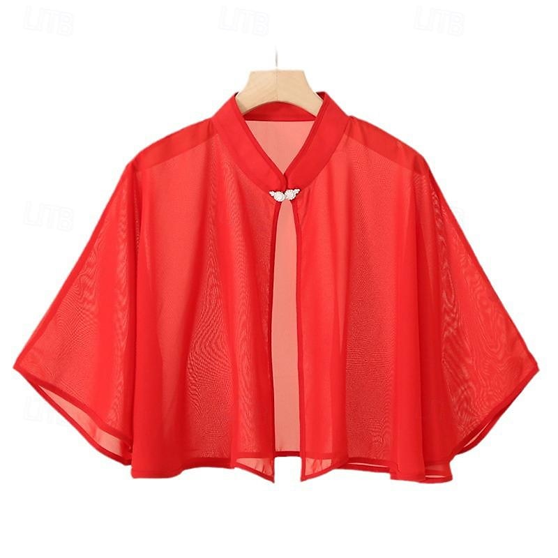 Sjal til kvinner Elegant Luksus Ermeløs Chiffon Bryllup Wrap Med Ren Farge Til Bryllup Sommer 2025 - $20.99 –P5