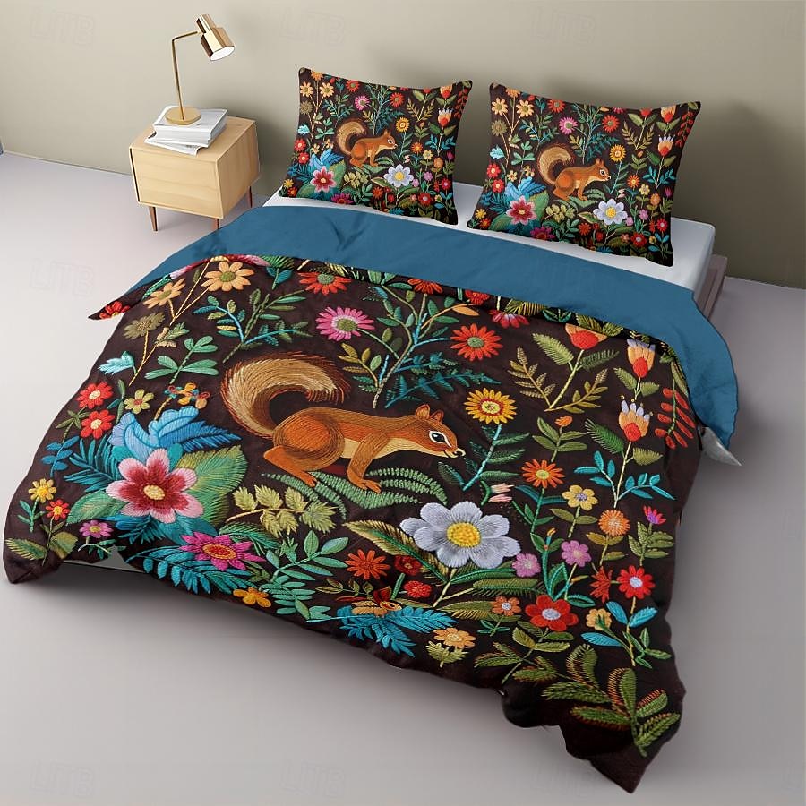set copripiumino con animali della foresta - include copripiumino e federe - design ispirato alla natura con creature del bosco - tessuto morbido e confortevole - perfetto per l'arredamento accogliente della camera da letto del 2025 a $60.99 –P4