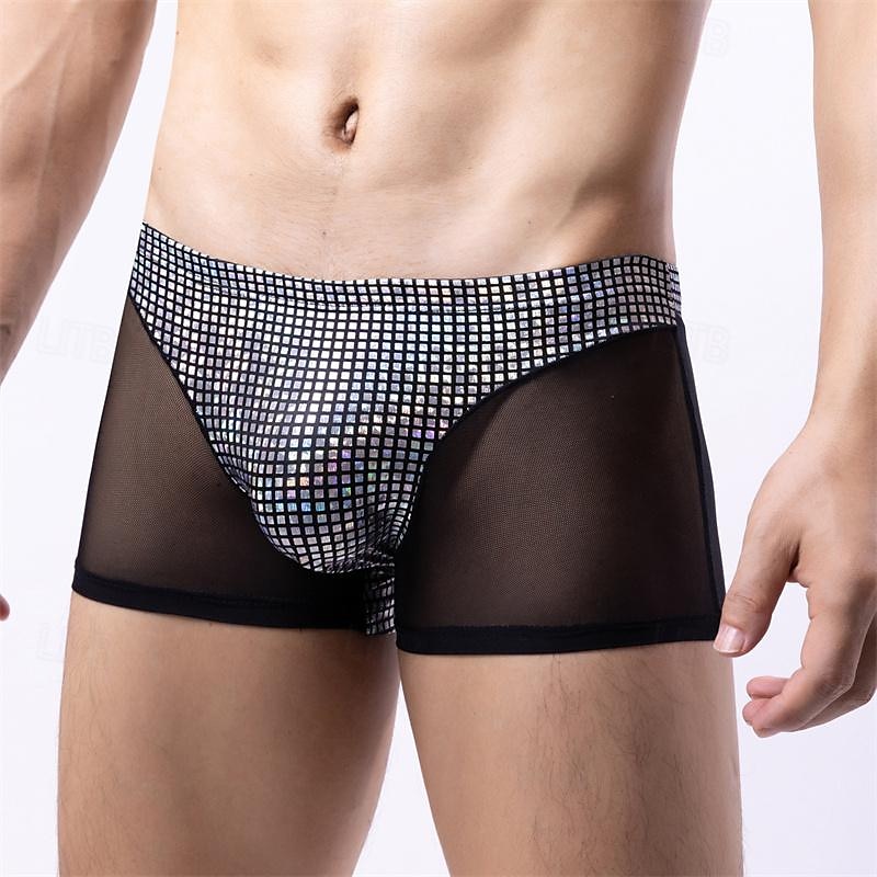 Men's 1 PCS Boxers Underwear Boxer Shorts Patchwork Polyester Breathable Soft Comfortable Plaid Color Block Mid Rise Black White 2025 - $8.99 –P1