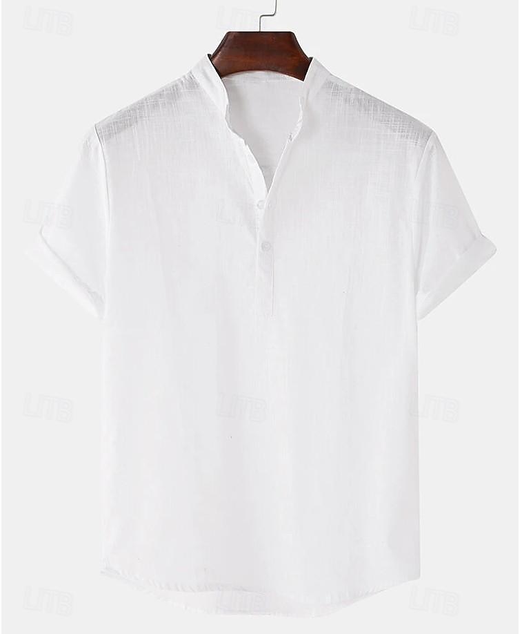 Homme Chemise en lin Chemise à col chinois Chemise à col mao Chemise d'été Chemise de Plage Couleur Unie Extérieur Vacances Noir Blanche bleu marine Marron Manche Courte Col montant Printemps de 2025 ? $19.49 –P1