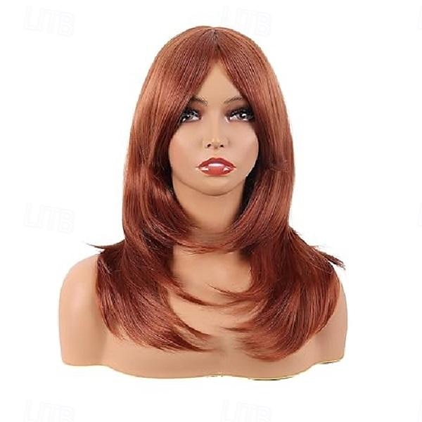 20 Zoll  50 cm lange gestufte Perücke mit Pony gerade synthetische Faser schulterlanges Haar für tägliche Nutzung oder Partyperücke (blond) Halloween-Perücken 2025 - $19.49 –P3