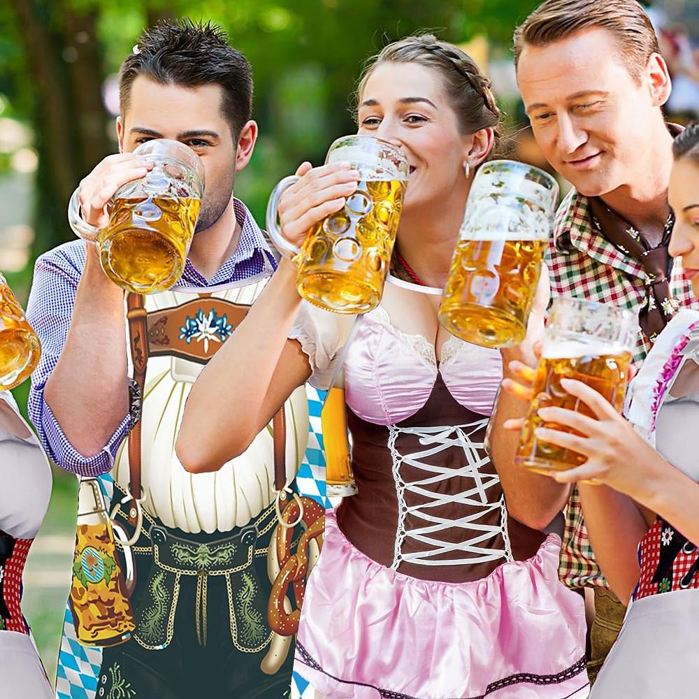 páry 2ks oktoberfest pivní zástěra dirndl trachtenkleider potisky legrační kostým oktoberfest pár bavorský kostým tradiční styl wiesn karneval látková zástěra halloween karneval 2025 - CAD $11.99 –P5