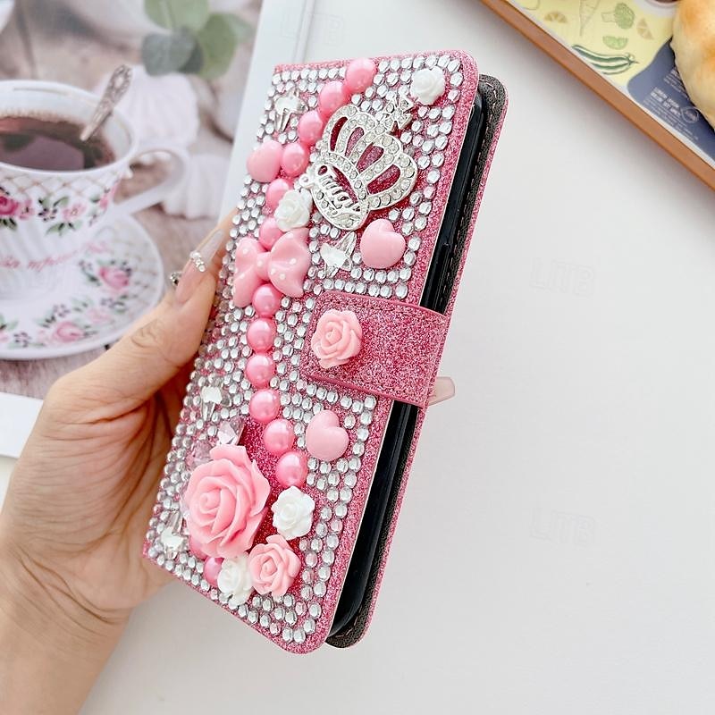 Phone Case For Samsung Galaxy iPhone 16 iPhone 15 Pro Max Plus iPhone 14 13 12 11 Pro Max Plus Mini SE Wallet Case for Women Girl with Stand Holder Magnetic Bling Glitter Shiny Flower Floral TPU 2025 - $28.99 –P5