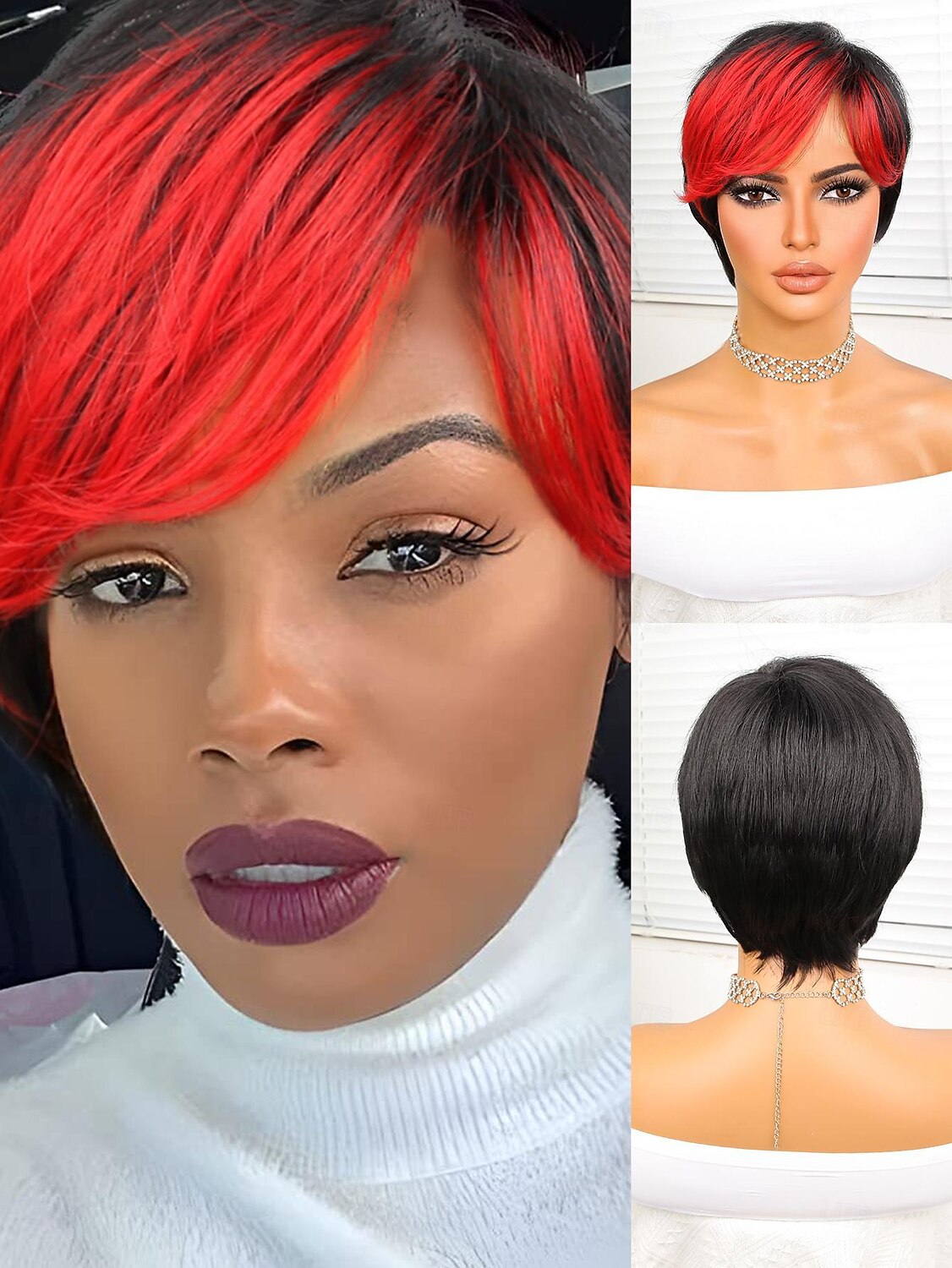 Synthetische pruiken Natuurlijk recht Korte bob Zijdeel Pruik 8 Zwart / Rood Synthetisch haar Dames Gemengde Kleur 2025 - $18.49 –P1