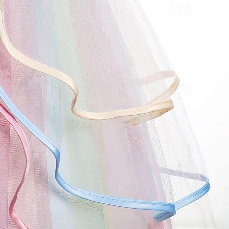 Kids Girls' Dress Color Block Rainbow Sleeveless Party Sweet Polyester Maxi Tulle Dress Summer Spring 3-12 Years Light Pink White Ivory 2025 - $26.99 –P9