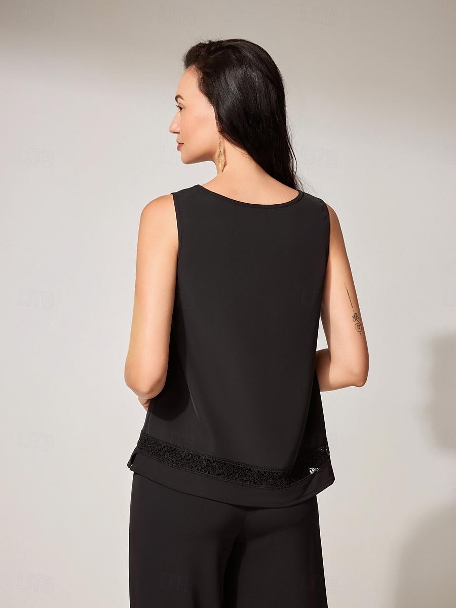 Pentru femei Bluză Culoare solidă Stilat Modern Fără manșon Stil Nautic Muncă Dantelă Capsă Negru Vară Primăvară Toamnă 2025 - $49.99 –P8