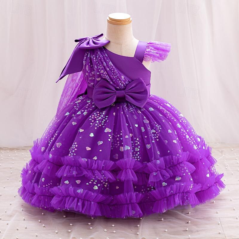 Batole Dívčí Šaty na párty Pevná barva Bez rukávů Svatební Párty Princeznovské Polyester Léto Jaro 4-7 let Šampaňská Světlá růžová Fialová 2025 - $40.99 –P1