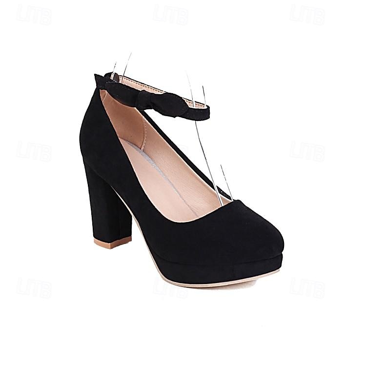 Femme Chaussures à Talons Chaussures habillées Soirée du quotidien Couleur unie Couleur Pleine Noeud Boucle Talon Bottier Bout rond Elégant Le style mignon Décontractées Daim Lanière de cheville Noir de 2025 ? $59.99 –P3