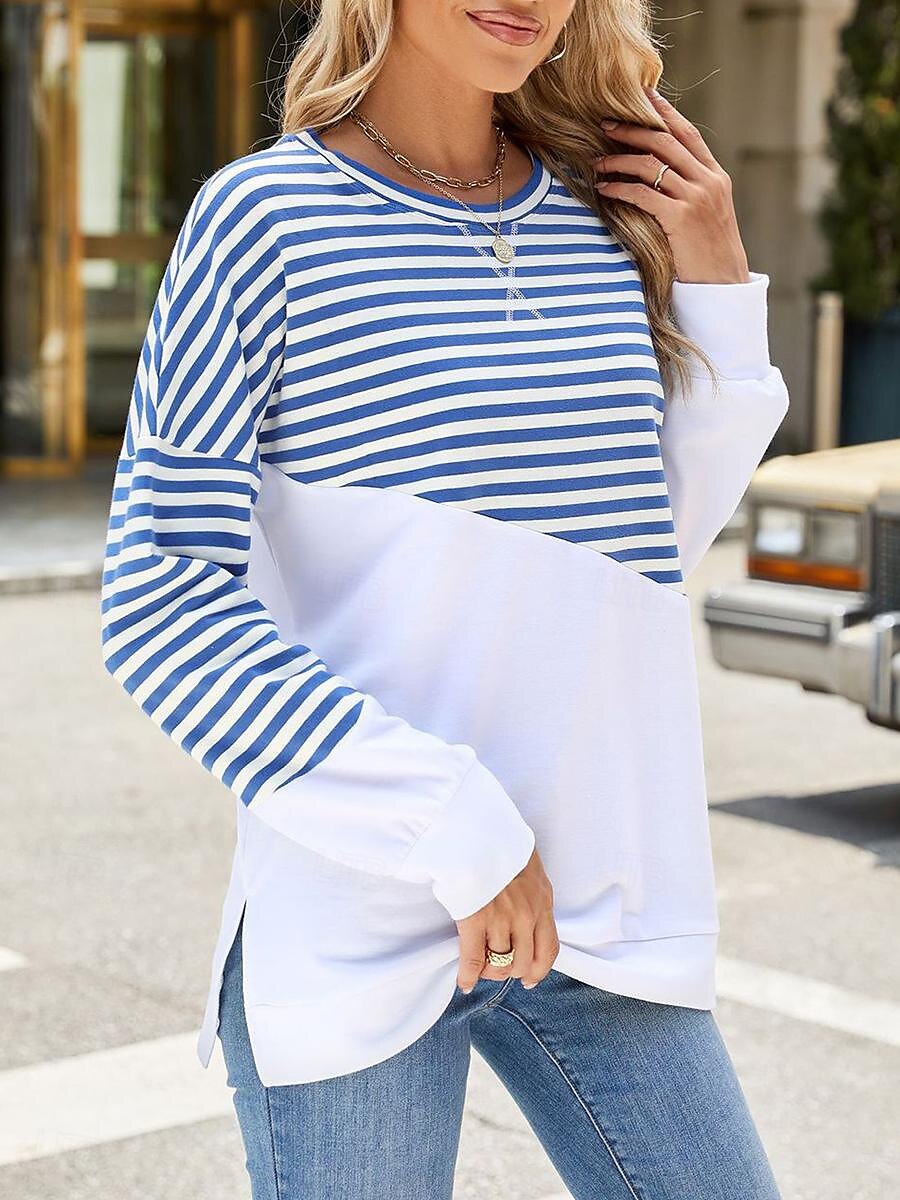 sweat-shirt femme décontracté rayé vêtements de tous les jours col rond imprimé manches longues noir rouge bleu vert printemps automne de 2025 ? $38.99 –P4