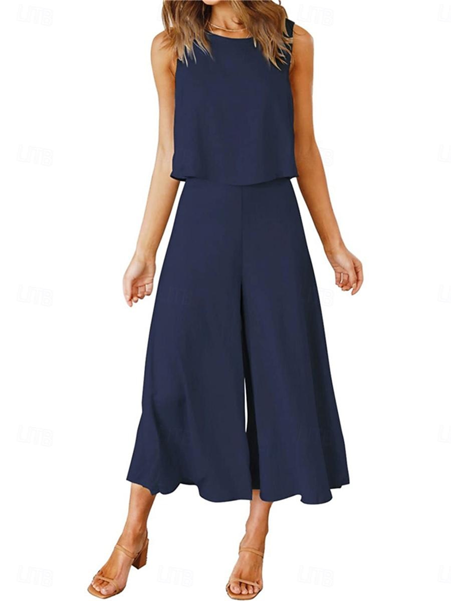 Naisten Hihaton Leveät housut Hihaton Tiukka pyöreä kaula-aukko Tavallinen Perus Kausaliteetti Viikonloppu Musta Punastuvan vaaleanpunainen Laivaston sininen Kesä Normaali 2026 - $39.99 –P1