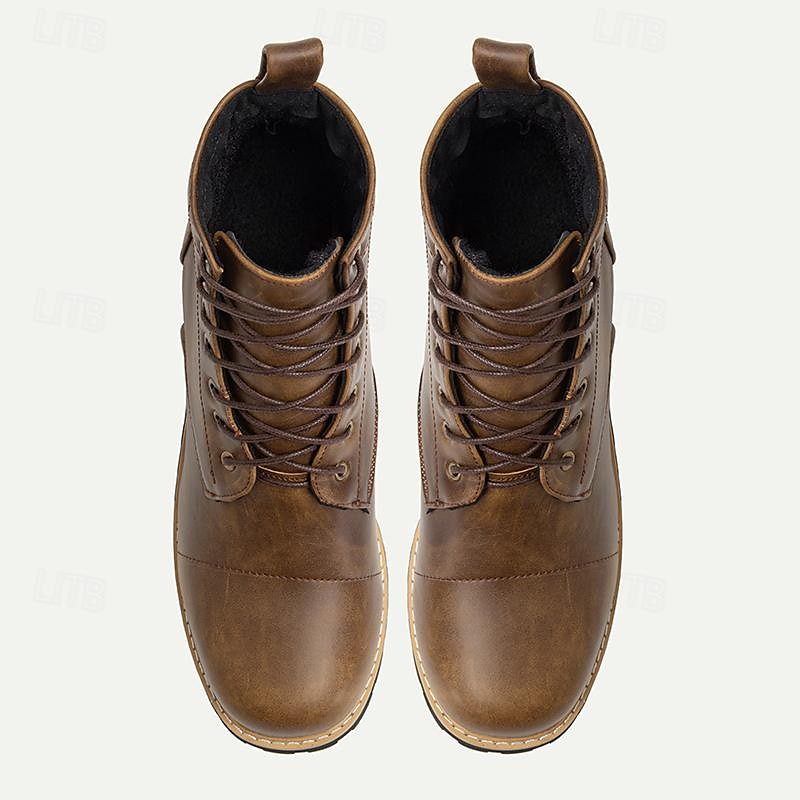 Męskie brązowe buty bojowe w stylu vintage ze sznurowanym wzorem - trwałe i stylowe obuwie do noszenia na co dzień i na zewnątrz 2025 - $64.99 –P5