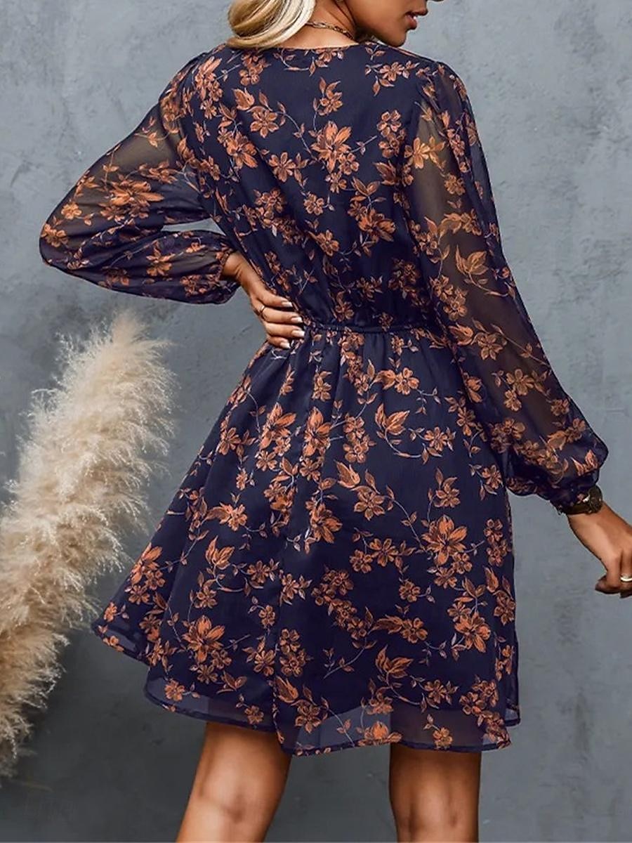 Damen Freizeitkleid formelles Kleid Blumendruck V-Ausschnitt Minikleid stilvoll lässig täglich Date Langarm Sommer 2025 - $33.99 –P16