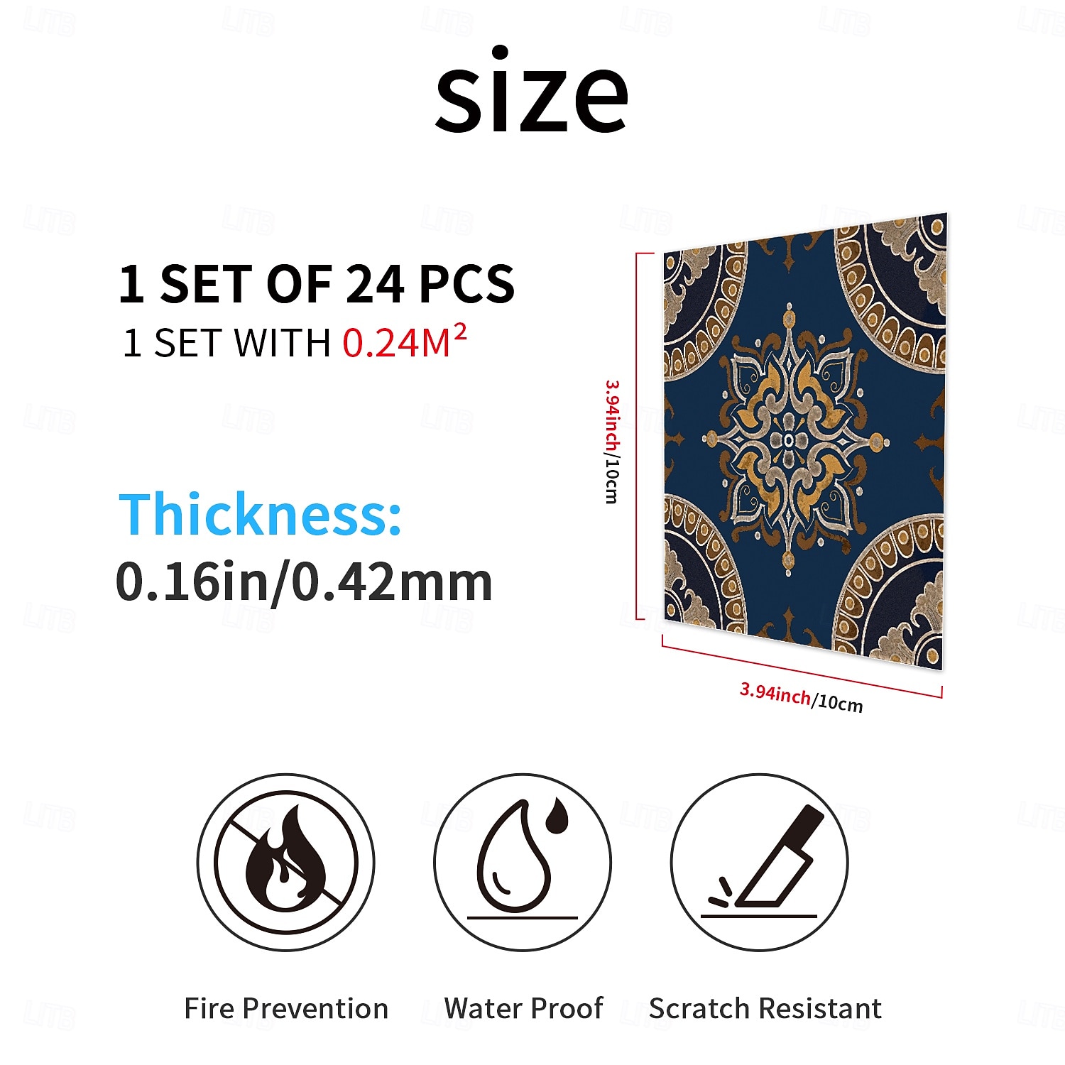 2026年 24枚のモロッコ風タイルステッカー、厚手のクリスタルフィルムPVC壁用デカール、防水 &耐油性、取り外し可能なレトロなタイル壁装飾、バスルーム、キッチン、ヴィンテージホーム  コレクション – $11.99 –P12