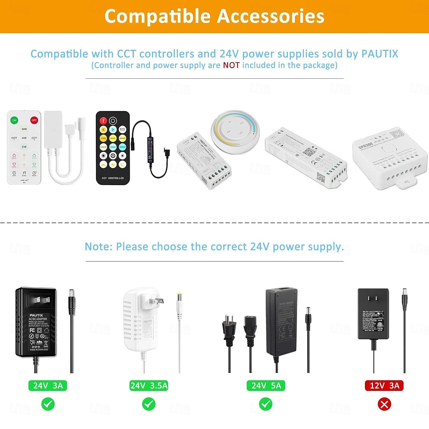 COB LED Strip Light White CCT 608LED/M Ultra Bright 10-33 ft Dimmable 2700K-6500K 24V LED Strip with RF Controller and Power Supply Suitable for DIY Lighting of Cabinets Bedrooms Kitchens Mirrors 2025 - $37.31 –P4