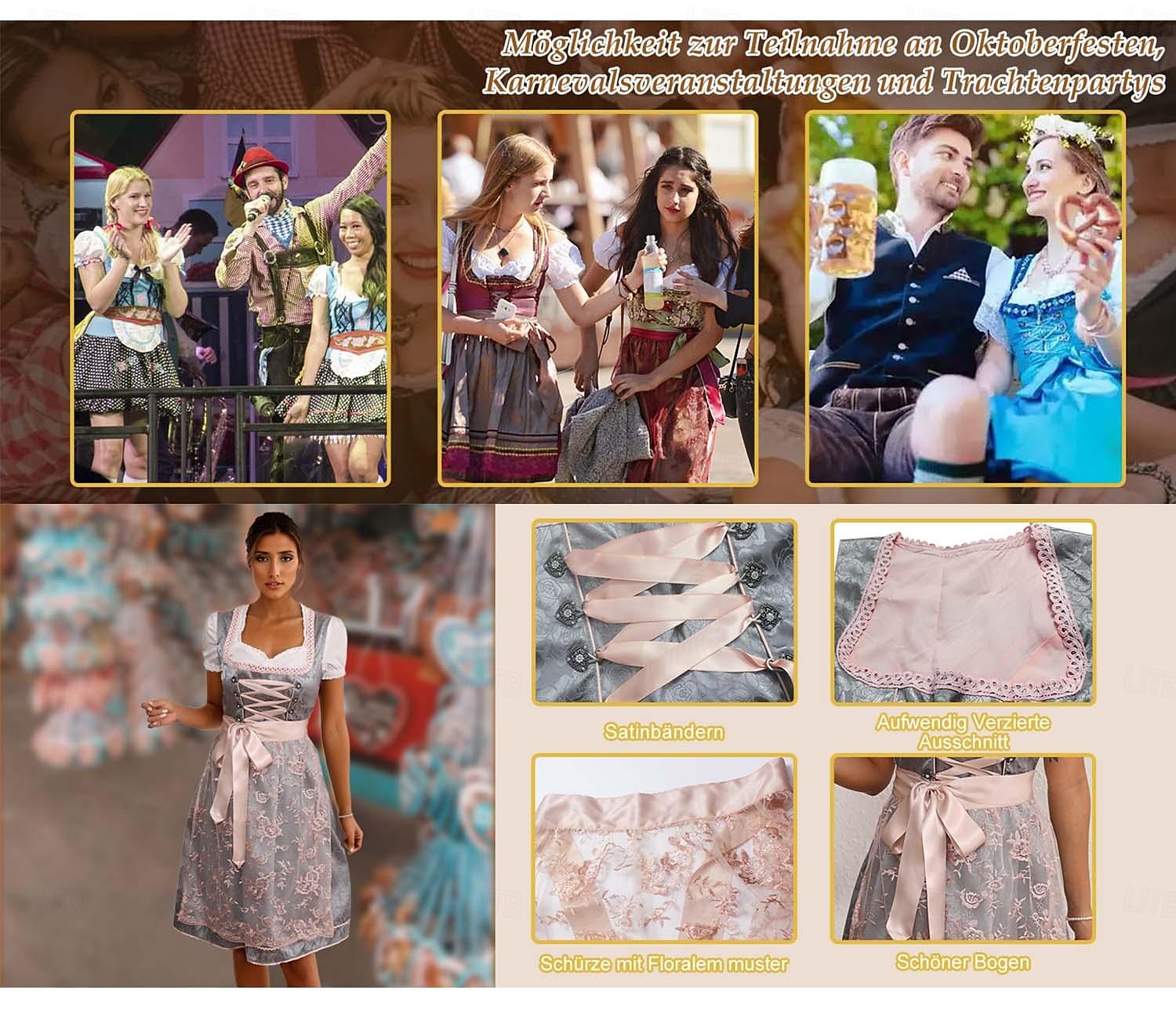 Oktoberfest Kleid Dirndl Trachtenkleider Dienstmädchen Bayerisch Deutsch München Wiesn Damen Stoff im traditionellen Stil Ohne Bluse 2025 - $68.99 –P1