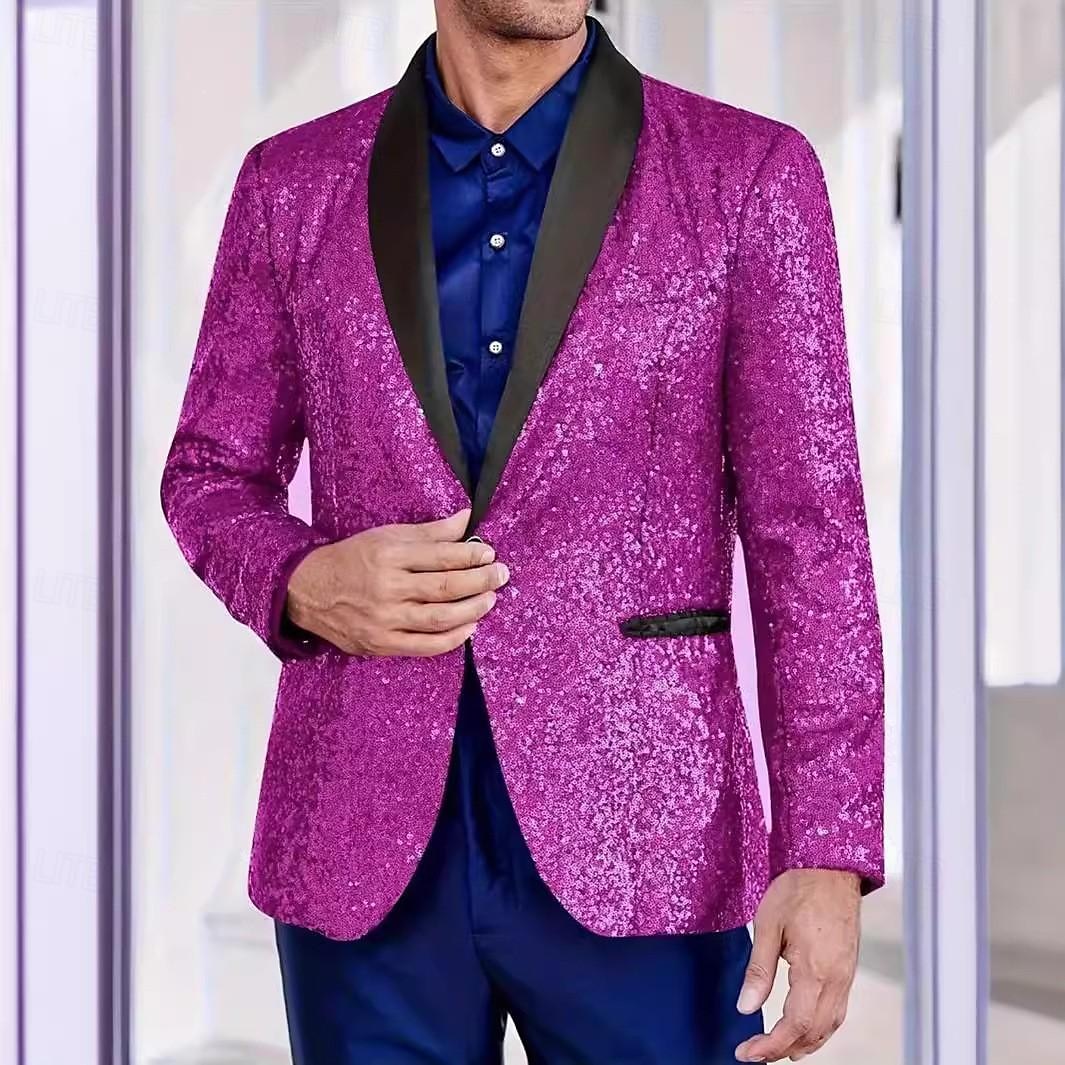 Man Blazer Verjaardagsfeest Feesten & Uitgaan Zoet Herfst winter Pailletten Lovertje Glanzend Bruiloft Enkele rij knopen Blazer Zilver Paars Goud 2025 - $61.99 –P6