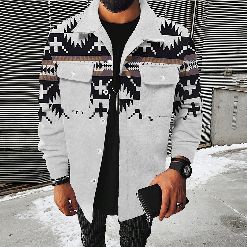 Homme Cowboy Chemise Western Veste chemise manche longue Rétro Vintage Décontractées Usage quotidien Sortie Automne hiver Col rabattu Boutons Impression 3D 2 poches Gris de 2026 ? $35.99 –P1