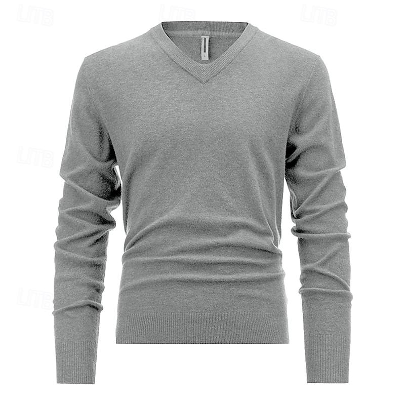 Men's Pullover Sweater Jumper Knit Sweater Ribbed Knit Regular Knitted Plain V Neck Fashion Basic Daily Wear Date Clothing Apparel Fall & Winter Black White S M L 2025 - $33.99 –P3