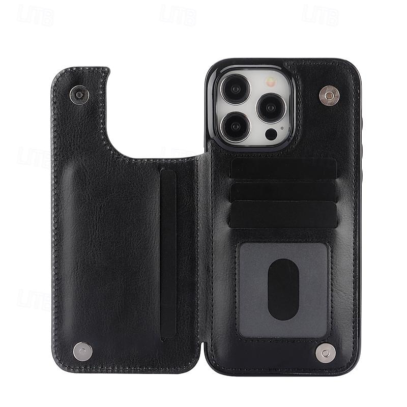 telefon Ügy Kompatibilitás iPhone 16 iPhone 15 Pro Max Plus iPhone 14 13 12 11 Pro Max Plus Mini SE Fekete tok Állvánnyal Mágneses Kártyahely Retro TPU PU bőr 2025 - $16.99 –P11