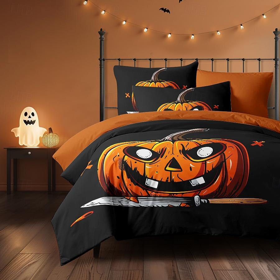 kolekce halloween sada povlaků na přikrývky Jack o lucerna dýně 3dílná sada super měkká šetrná k pokožce s dlouhou životností 2025 - $41.99 –P10