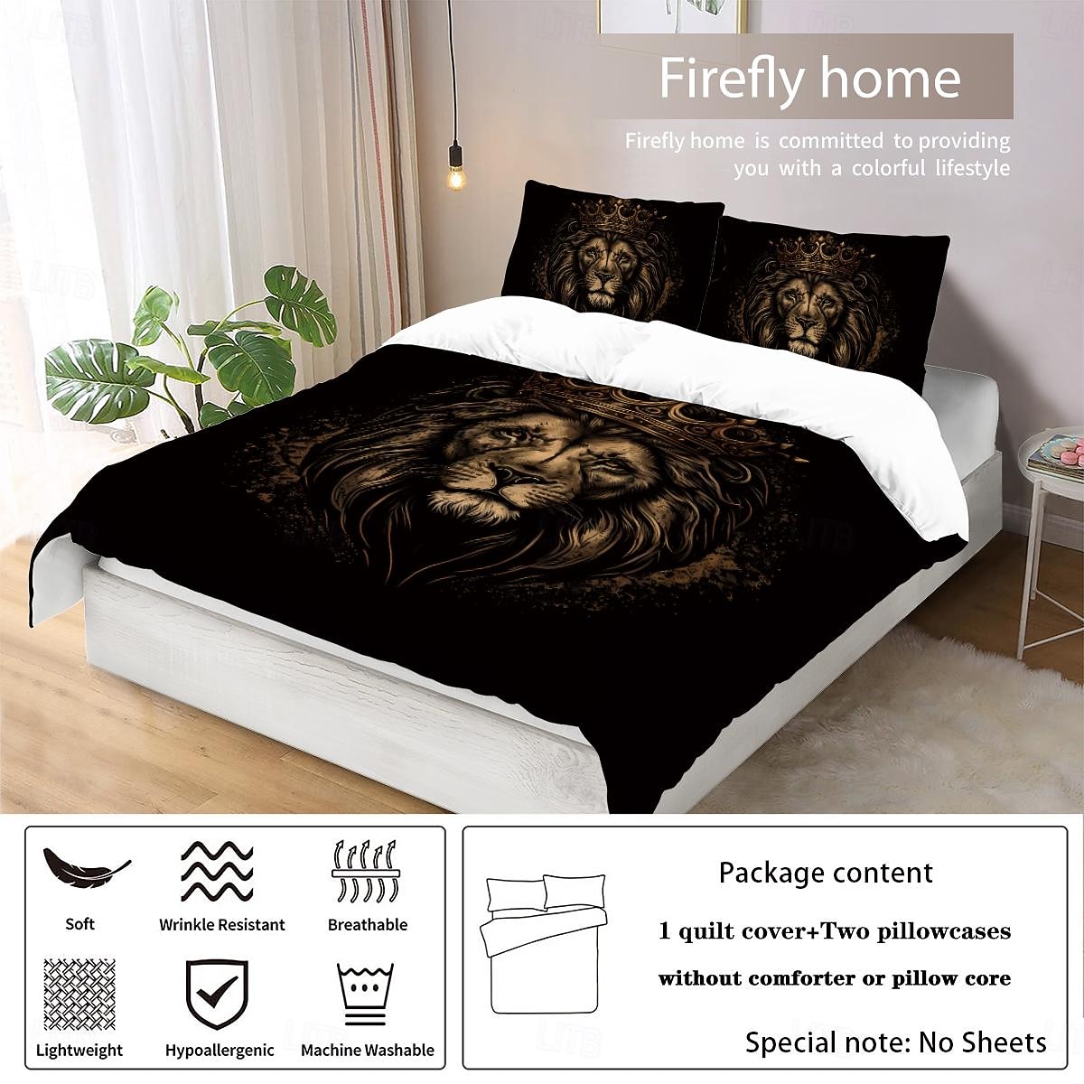 ensemble de housse de couette lion - comprend une housse de couette et des taies d'oreiller - motif lion majestueux - tissu doux et confortable - parfait pour ajouter une touche audacieuse et royale à la décoration de votre chambre de 2025 ? €36.92 –P5