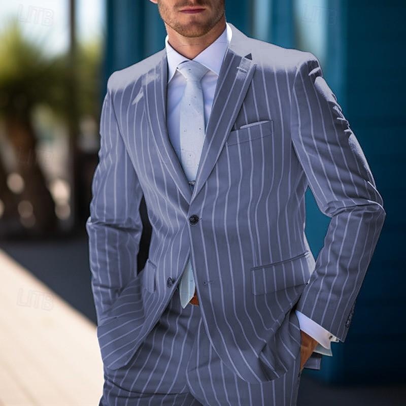 Homme Remise de diplôme Blazer Affaires Cocktail Fête de mariage Mode Occasionnel Printemps & Automne Polyester Rayures Boutons Avec Poches Confortable Simple Boutonnage veste Rose Claire Bleu Orange de 2025 ? $53.99 –P19