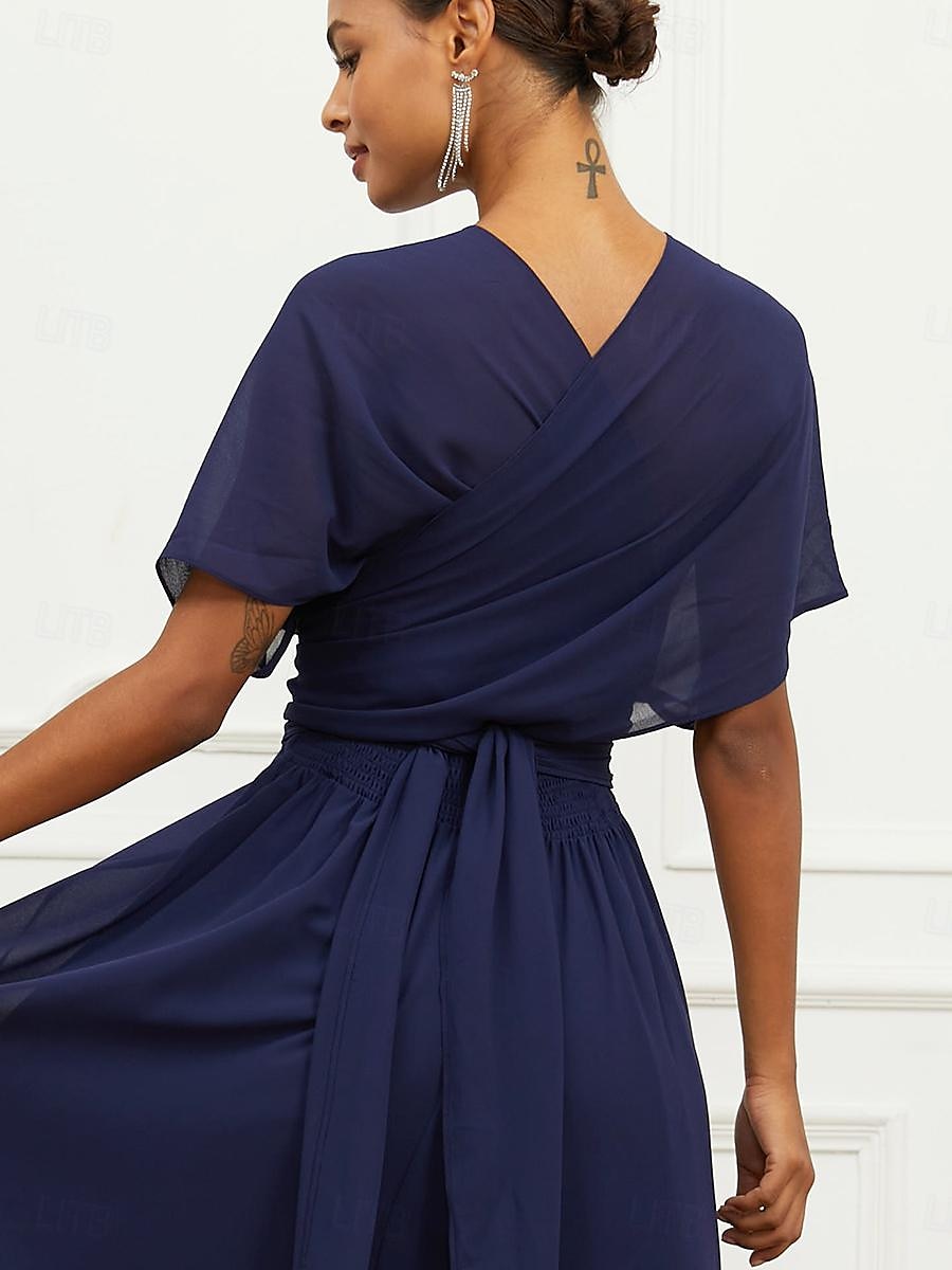 Robe Trapèze Femme Robe mi-longue Ruché Ceinturé robe demoiselle d honneur Soirée Cocktail Elégant Grande occasion Une Epaule Sans Manches Ample bleu marine S M L XL 2XL de 2025 ? $63.99 –P12