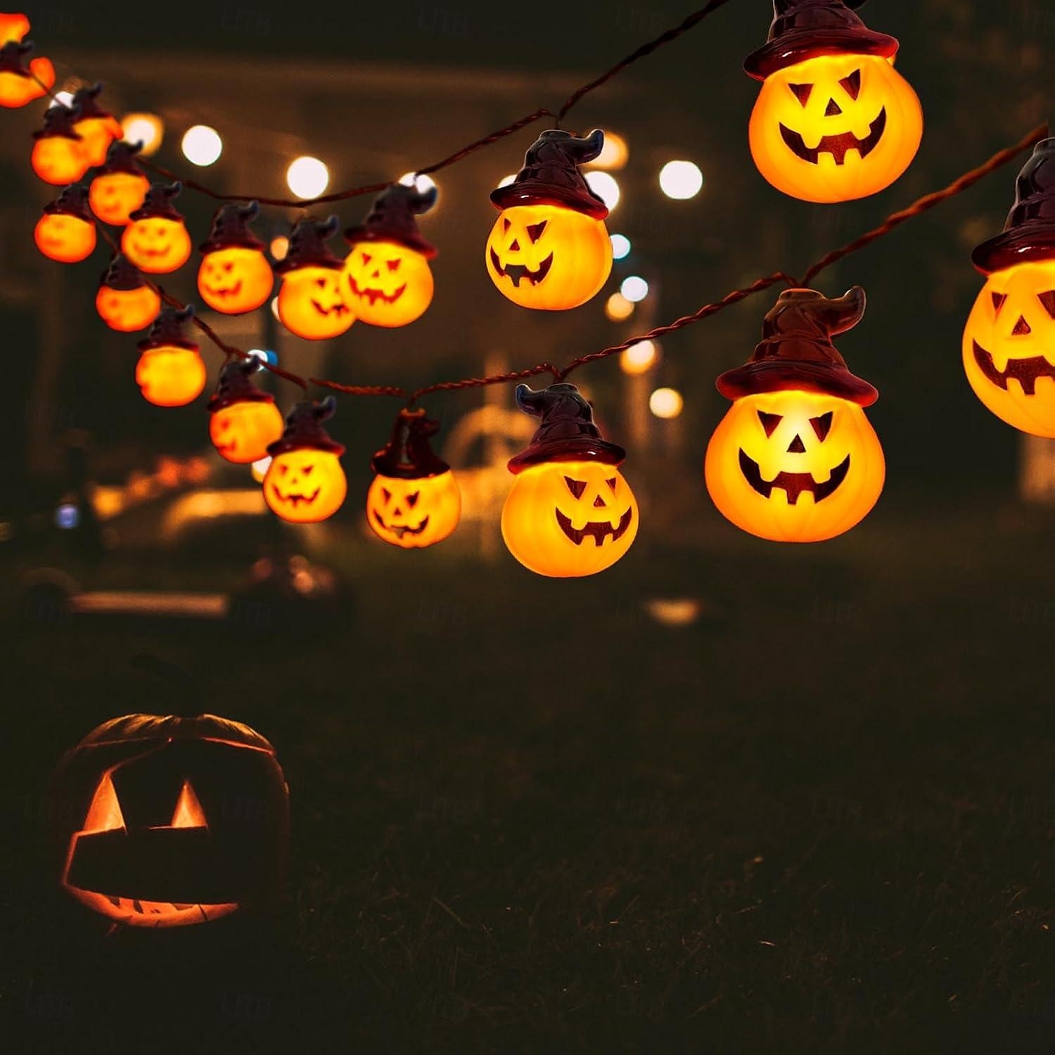 solenergi halloween gresskar string lys lyser opp gresskar jack o lanterne 5m 20leds 7m 30leds 8 moduser husholdning vanntett for halloween hage hage hage plen balkong dekorasjon 2025 - $32.99 –P4