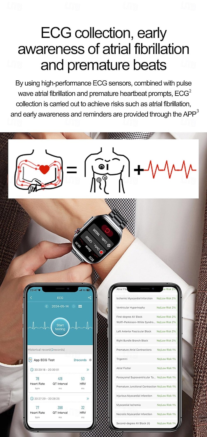 iMosi ET585 Slimme horloge 2.04 inch(es) Smart horloge Bluetooth ECG + PPG Temperatuurbewaking Stappenteller Compatibel met: Android iOS Dames Heren Handsfree bellen Waterbestendig Mediabediening IP68 2025 - $74.99 –P4