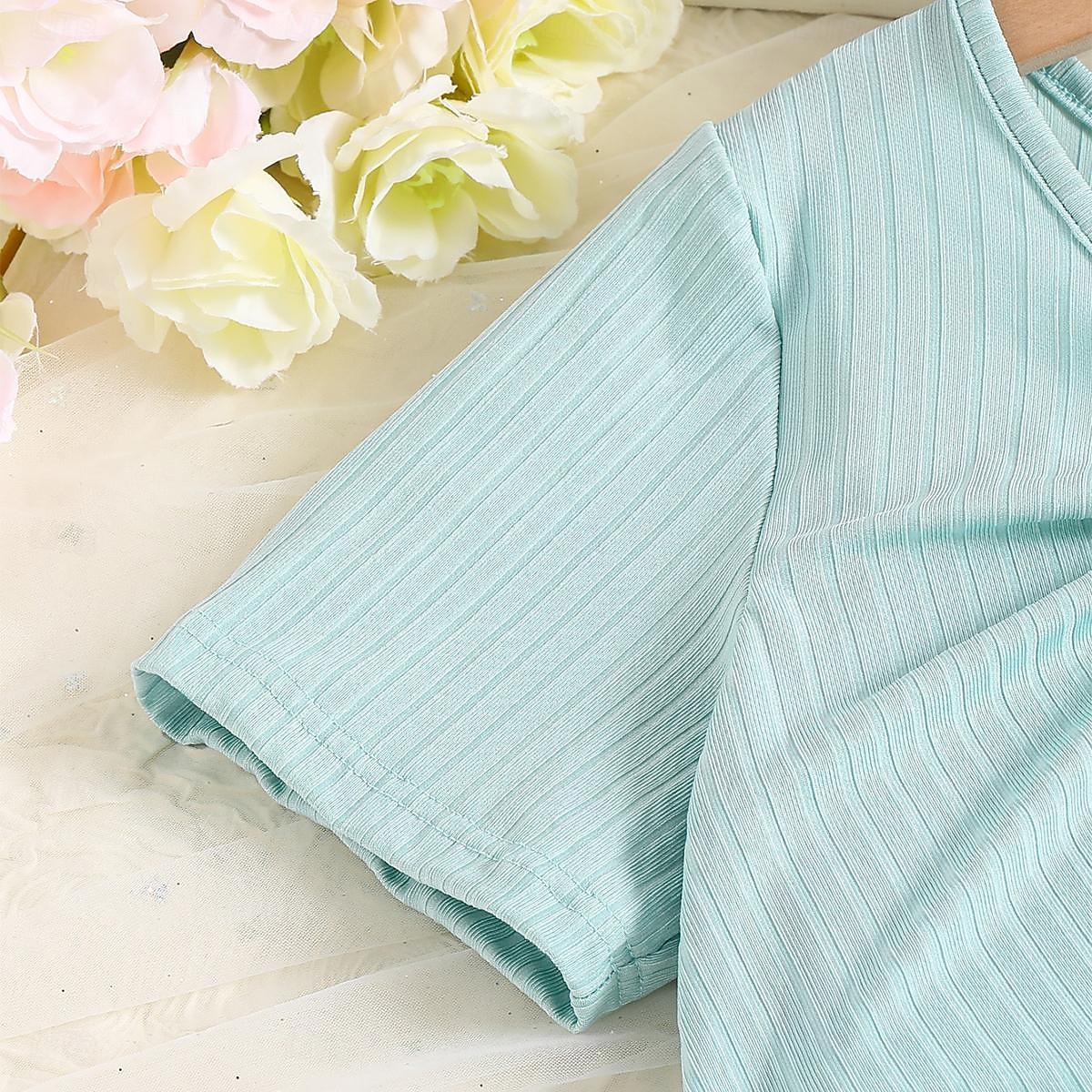 2 pezzi Bambino Da ragazza Farfalla All'americana Abiti eleganti Impostato Manica corta Di tendenza Scuola 7-13 anni Estate Blu del 2025 a $19.99 –P3