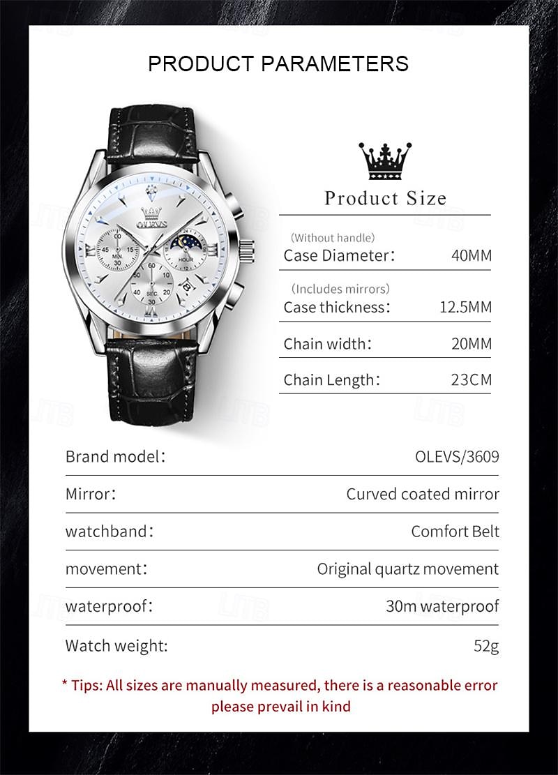 New Olevs Olevs Brand Fashion Trend Men'S Business Watch Luminous Chronograph Calendar 24 Hours Multi-Function Quartz Watch Casual Versatile Waterproof Sports Men'S Wristwatch 2025 - $36.99 –P11