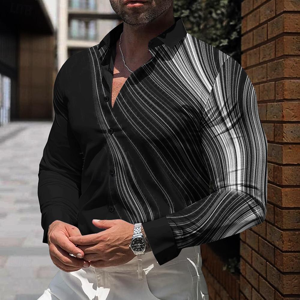 Hombre Diseño Geométrico Línea Abotonar la camisa Camisas estampadas Manga Larga Informal de negocios Formal Diario Otoño Invierno Primavera verano Cuello Vuelto Camisas con cuello Botones Estampado 2026 - $28.99 –P2