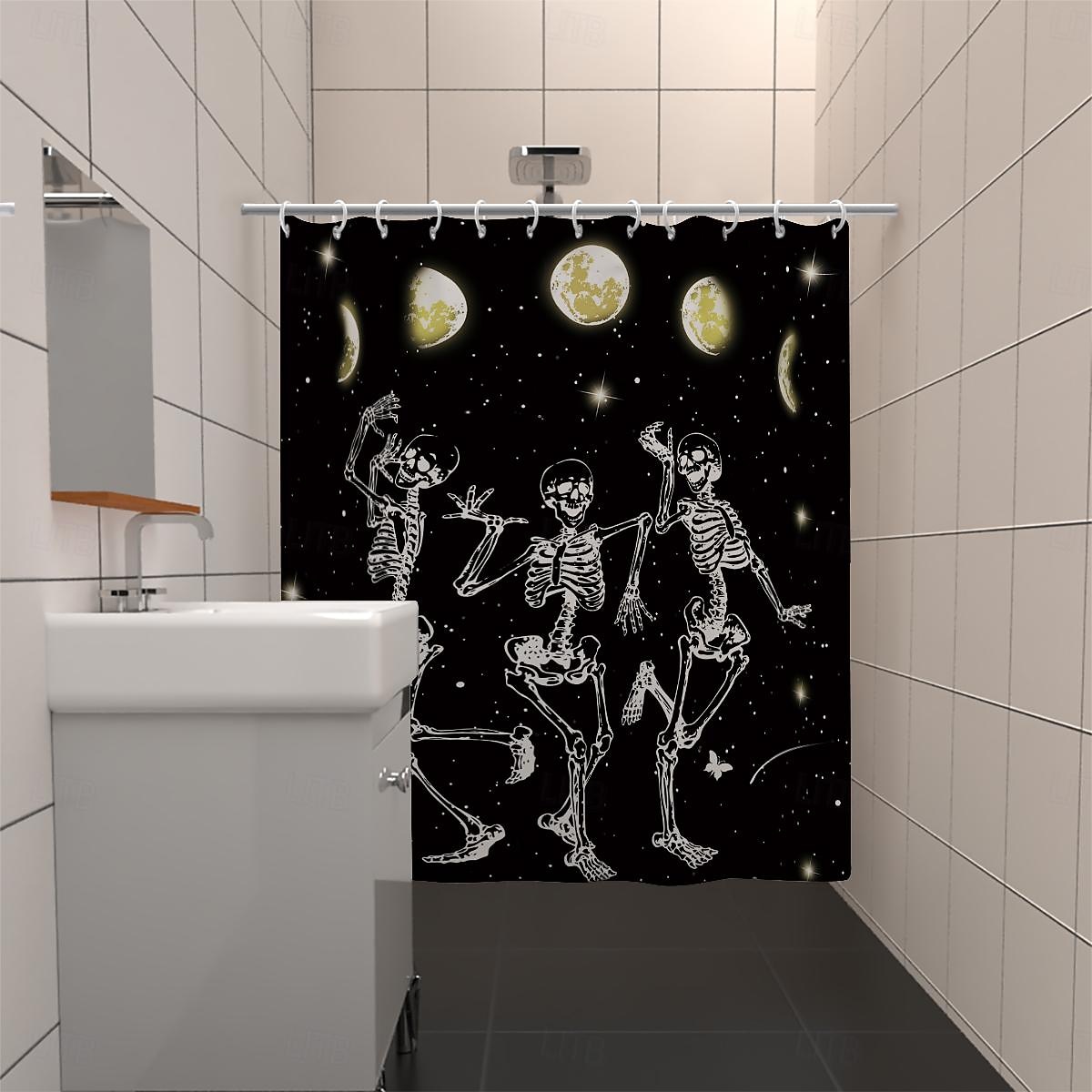 halloween skull sprchový závěs, moderní voděodolná polyesterová tkanina, kterou lze prát v pračce do koupelnové vany s 12 háčky 2025 - $23.99 –P4
