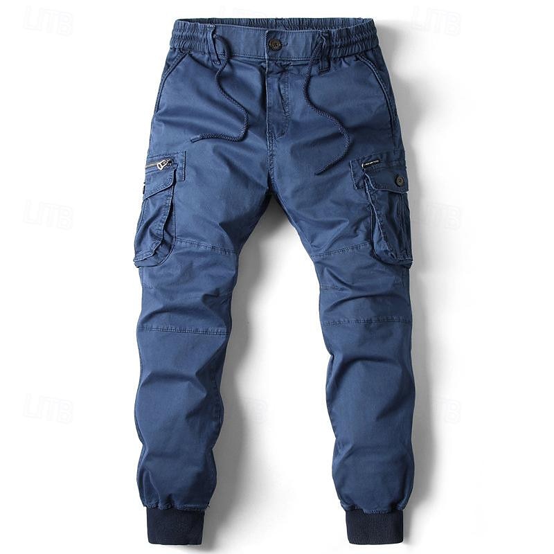 Men's Cargo Pants Cargo Trousers Joggers Trousers Drawstring Elastic Waist Multi Pocket Plain Breathable Outdoor Full Length Casual Daily Going out Casual Tactical Black Royal Blue Micro-elastic 2025 - $34.99 –P2