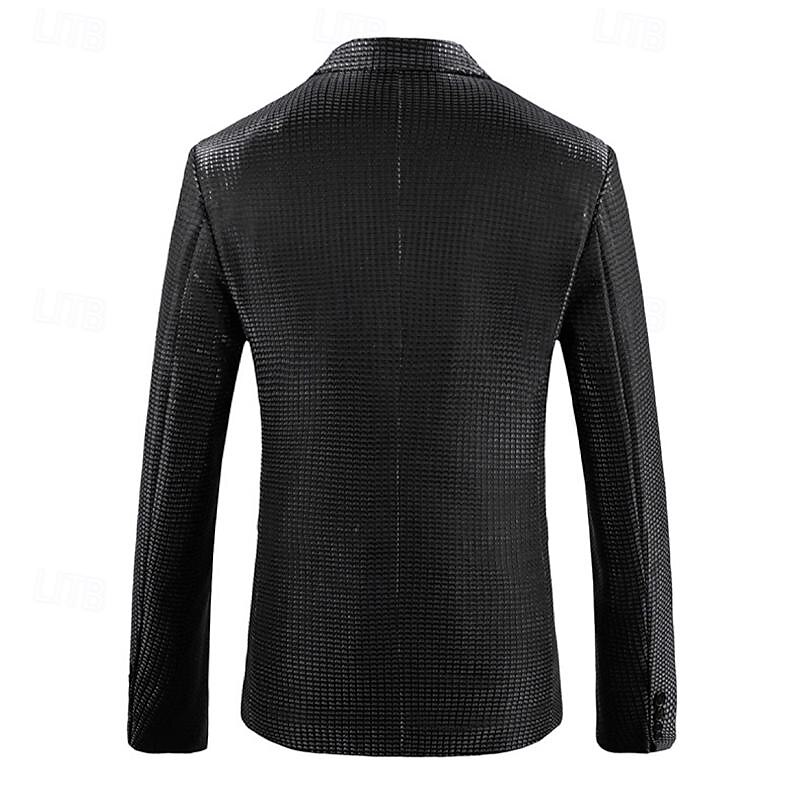 Herre Blazer Formell kveld Fritid / hverdag Søt Alle årstider 65%Cotton 35%Polyester Ensfarget / vanlig farge Paljetter Fritid Bryllup Enkeltkneppet Blazer Sølv Svart Rød Blå 2025 - $83.99 –P20